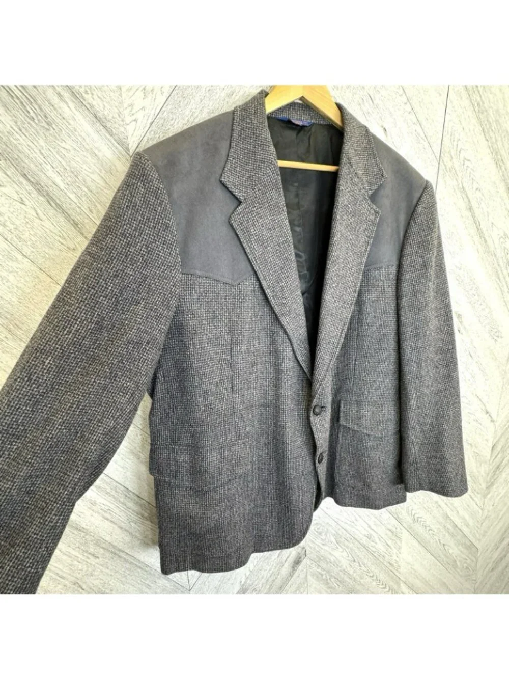 Vintage Pendleton Western Blazer Mens 50R Gray Wool Tweed Elbow Patches